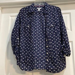 🎄JUST REDUCED🎄 Ladies Petite Navy blue Swan Shirt Size Large